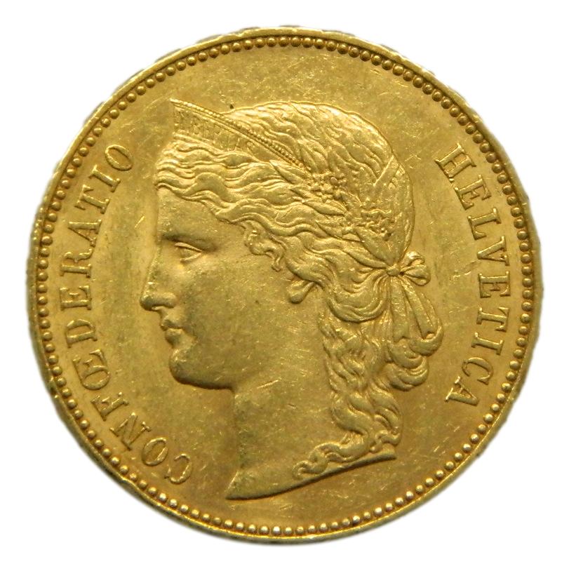 1892 B - SUIZA - 20 FRANCS - ORO