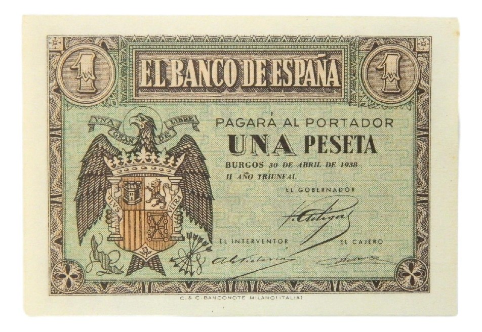 1938 - ESPAÑA - 1 PESETA - 30 DE ABRIL - BURGOS  - EBC