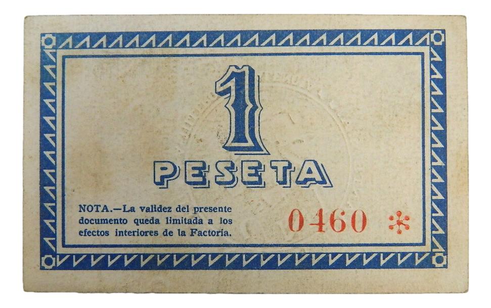 VALENCIA - GRAO - BILLETE - 1 PESETA - 1 OCTUBRE 1937 - UNION NAVAL LEVANTE - EBC