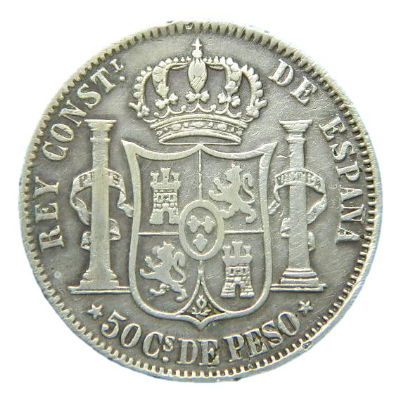 1880 - ALFONSO XII - 50 CENTAVOS DE PESO - MANILA