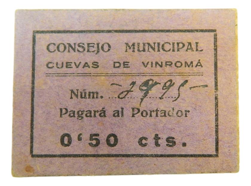 CUEVAS DE VINROMA - BILLETE - 50 CENTIMOS - AGB 580 A - SC