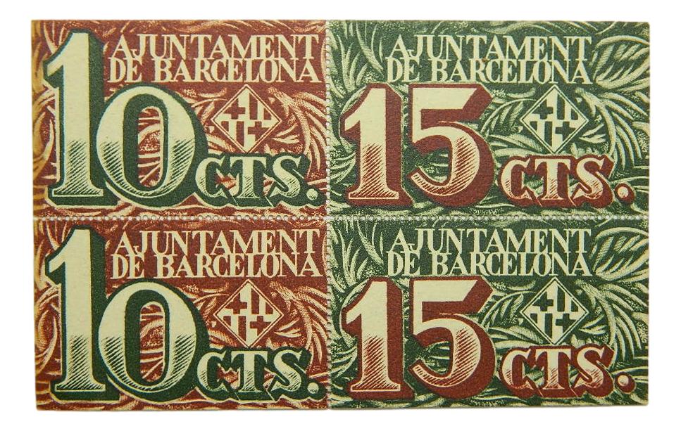 1937-1939 - AJUNTAMENT BARCELONA - BILLETE - 10 Y 15 CENTIMS 