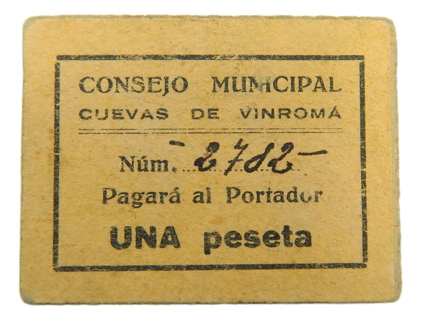 CUEVAS DE VINROMA - BILLETE - 1 PESETA - AGB 580 B - SC