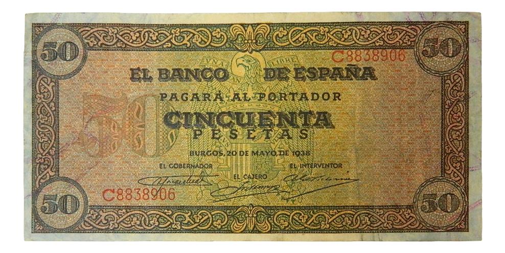 1938 - ESPAÑA - BILLETE - 50 PESETAS - BURGOS - BC