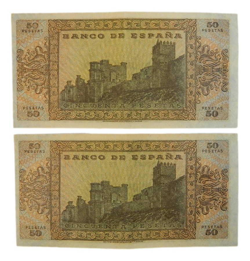 1938 - ESPAÑA - PAREJA BILLETES - 50 PESETAS - EBC
