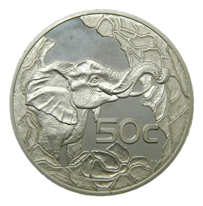 2002 - SOUTH AFRICA - 50 CENTS -  ELEFANTE - PLATA