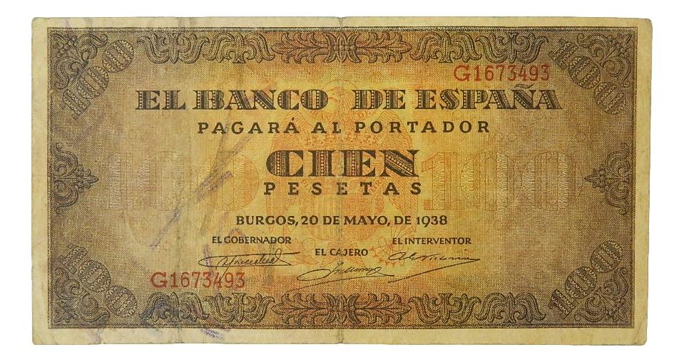 1938 - ESPAÑA - BILLETE - 100 PESETAS - BURGOS - BC