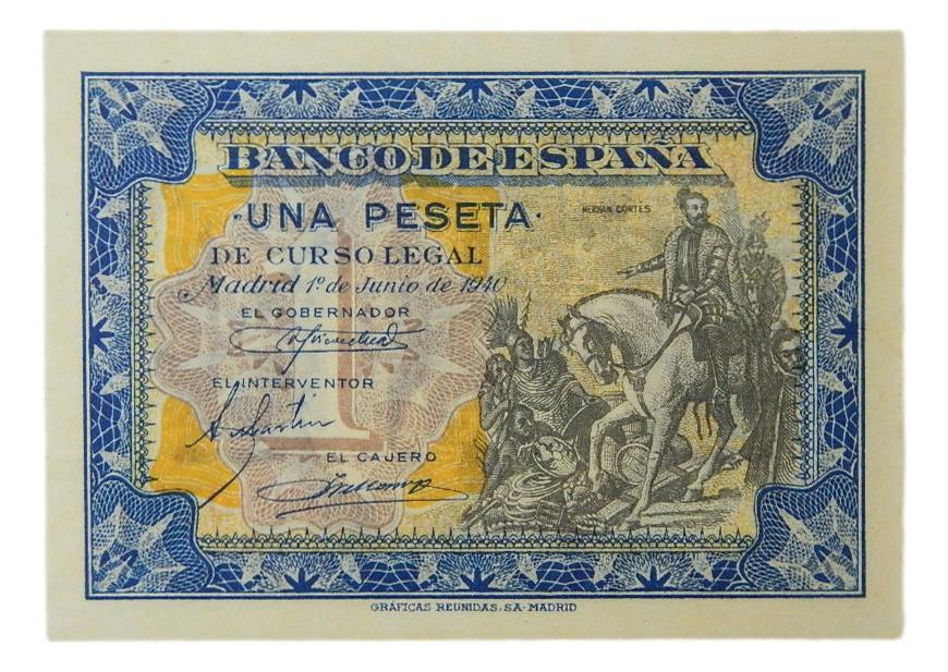 1940 - ESPAÑA - BILLETE - 1 PESETA  - HERNAN CORTES - SC