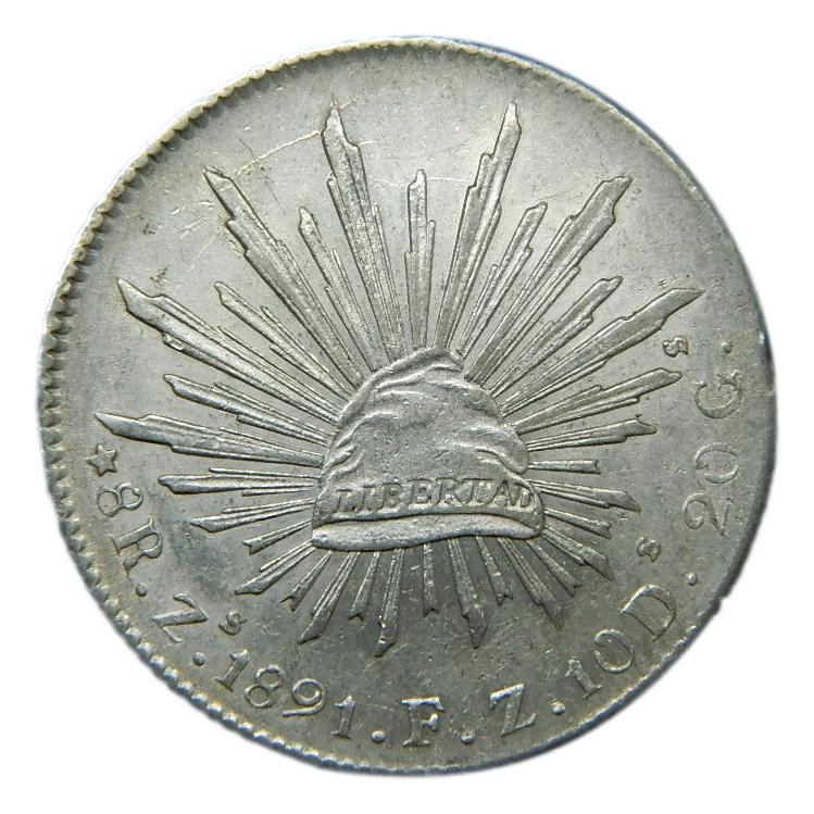 1891 FZ - MEXICO - 8 REALES - ZACATECAS - PLATA - EBC