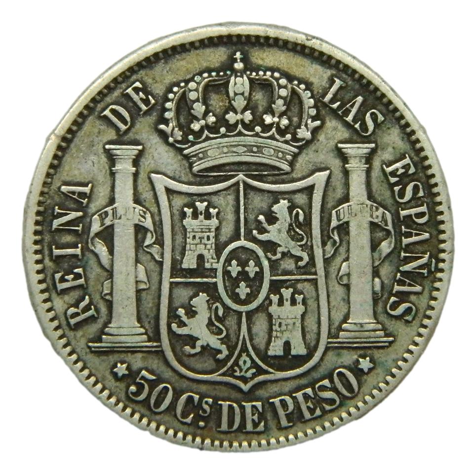 1868 - ISABEL II - 50 CENTAVOS DE PESO - MANILA