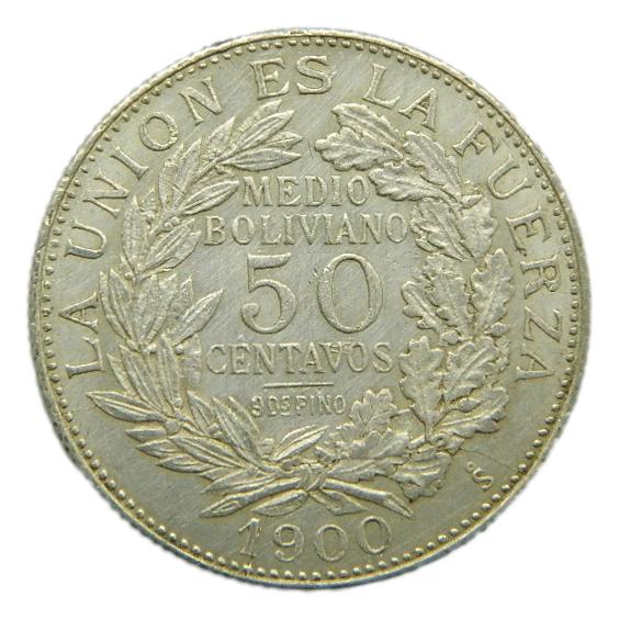 1900 - BOLIVIA - 1/2 BOLIVIANO - 50 CENTAVOS - PLATA