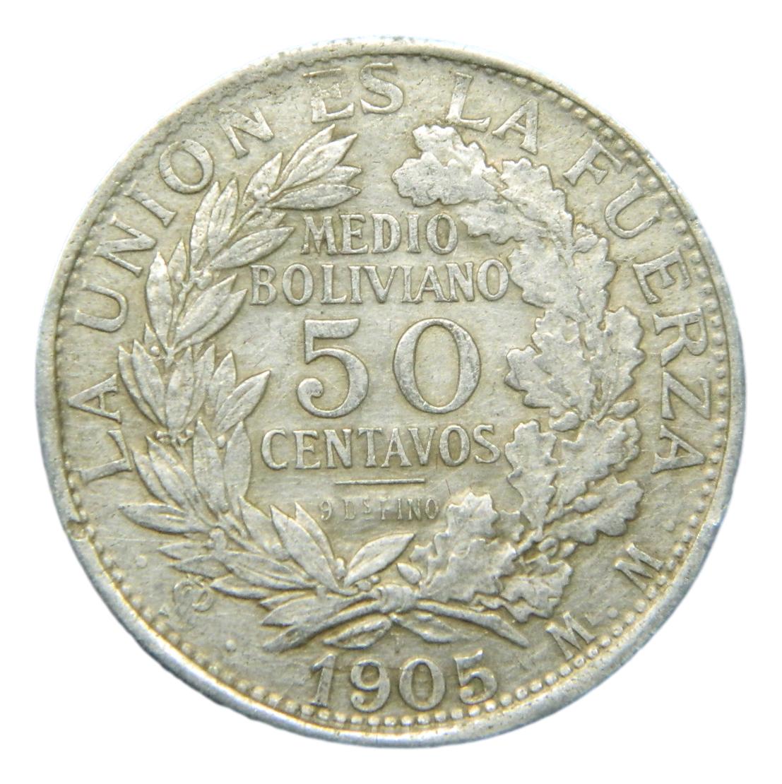 1905 MM - BOLIVIA - 50 CENTAVOS - 1/2 BOLIVIANO
