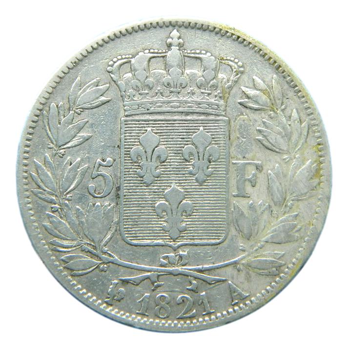 1821 A - FRANCIA - 5 FRANCS - LOUIS XVIII - PLATA