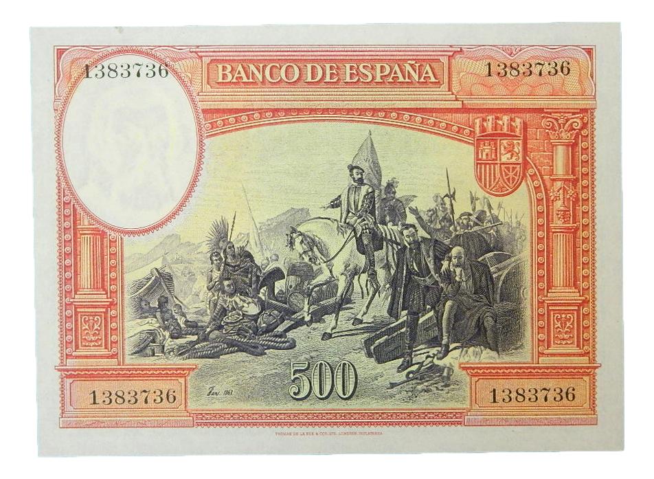 1935 - ESPAÑA - BILLETE - 500 PESETAS - HERNAN CORTES