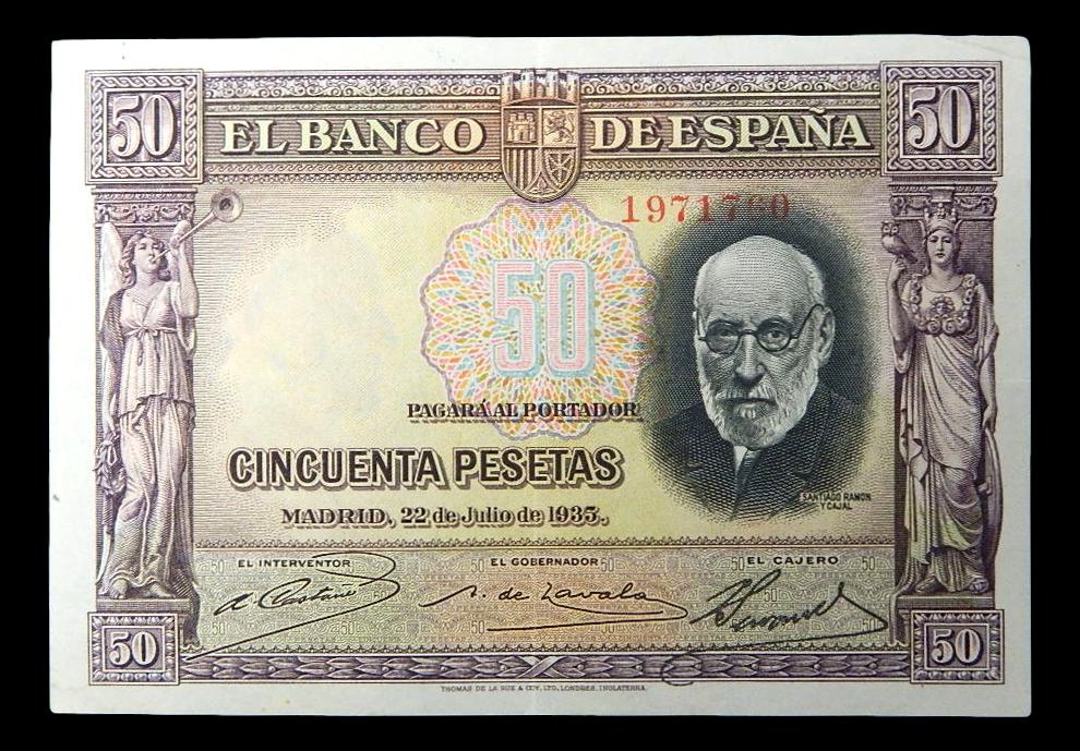 1935 - ESPAÑA - BILLETE - 50 PESETAS - SANTIAGO RAMON Y CAJAL 