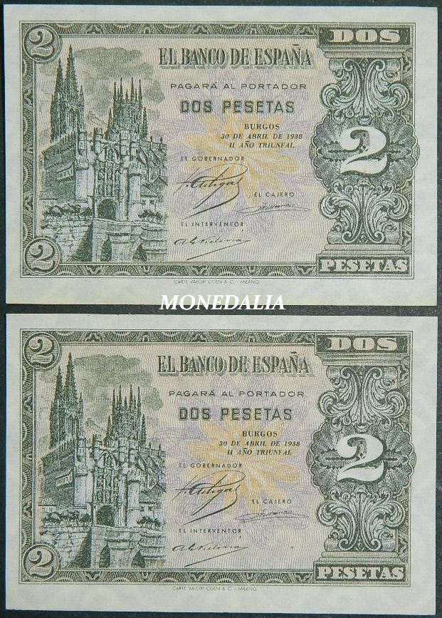 1938 - PAREJA BILLETES - 2 PESETAS - BURGOS - EBC +