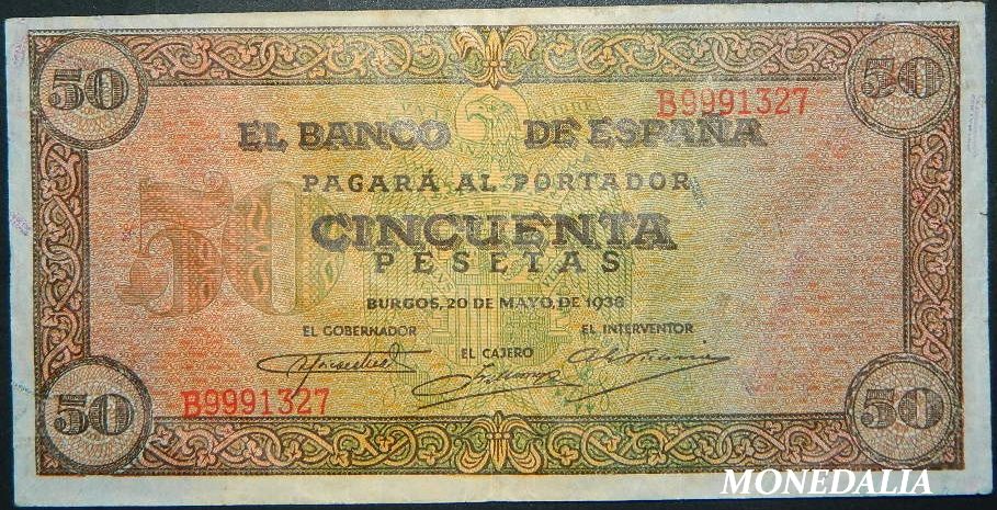 1938 - ESPAÑA - 50 PESETAS - BURGOS - MBC 