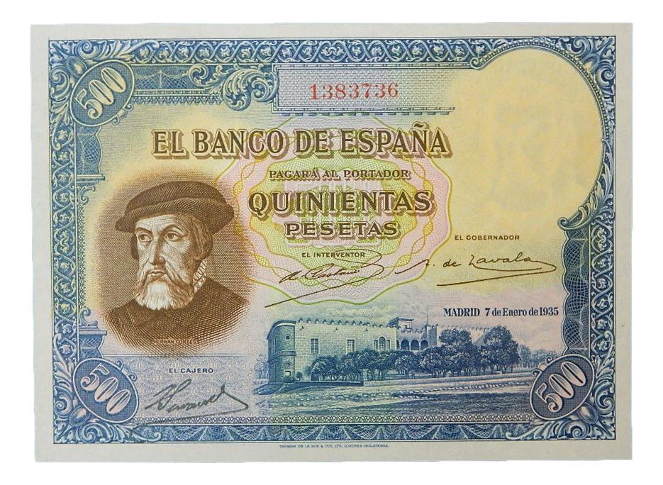 1935 - ESPAÑA - BILLETE - 500 PESETAS - HERNAN CORTES
