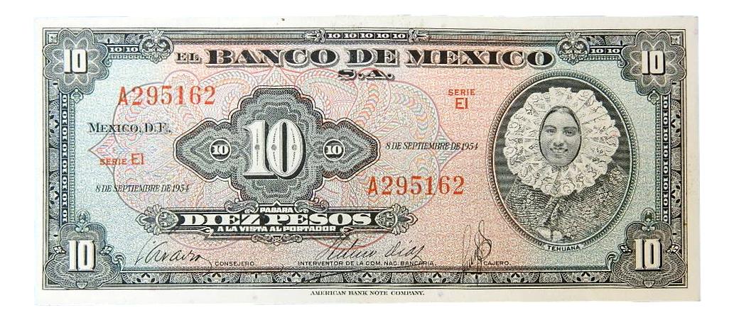 1954 - MEXICO - 10 PESOS - TEHUANA - BILLETE