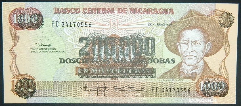 1985 - NICARAGUA - BILLETE - 200000 CORDOBAS