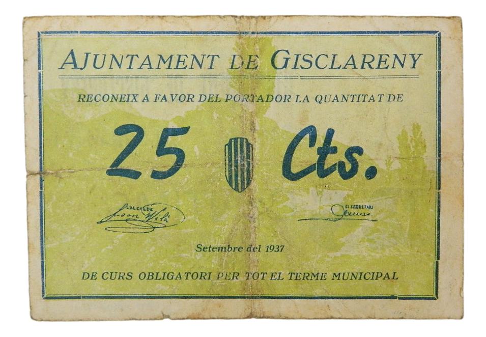 Ajuntament de Gisclareny, 25 ctms. Setembre del 1937 - AT-1136 - MBC-