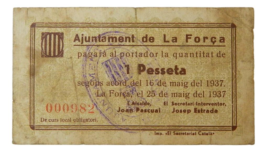 Ajuntament de La Força, 1 pta. 25 maig del 1937- AT-1039 - MBC