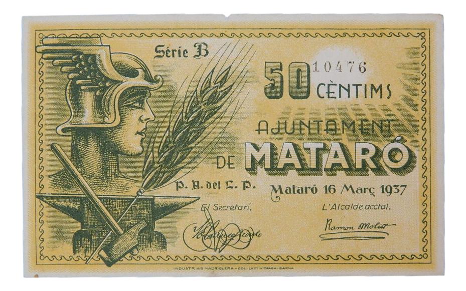 Ajuntament de Mataró, 50 ctms.serie B 1 març 1937 - AT-1490 - SC-