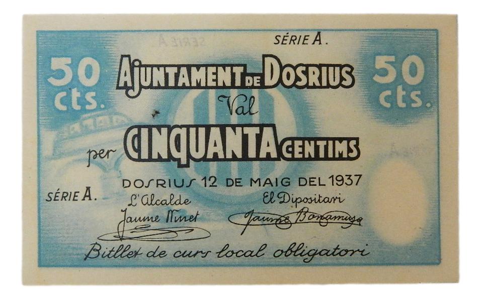 Ajuntament de Dosrius, 50 ctms. 12 de maig de 1937 - AT-916b - sc