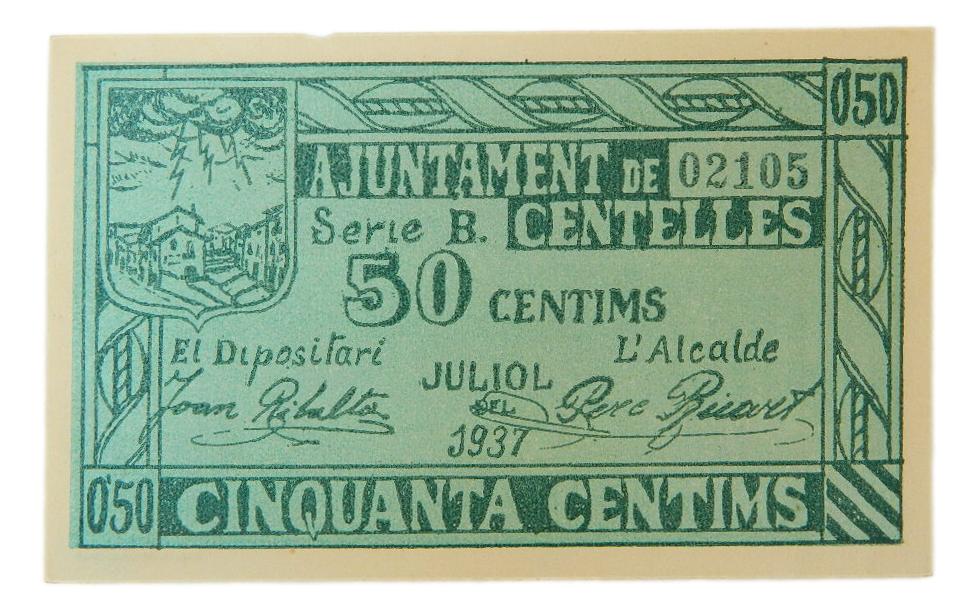 Ajuntament de Centelles, 50 ctms. Juliol del 1937 - AT-807 - SC-