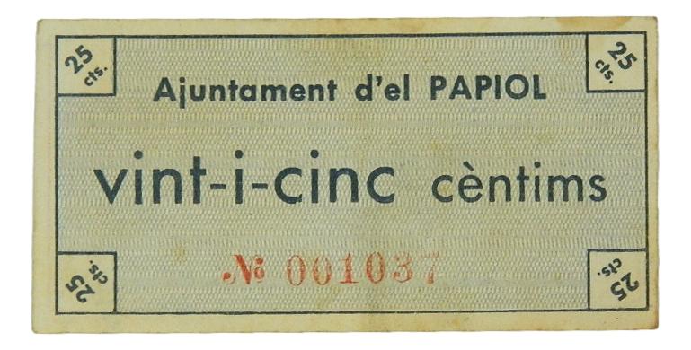 Ajuntament d´El Papiol,1 pta. 8 de juliol del 1937 - AT-1780 - EBC-