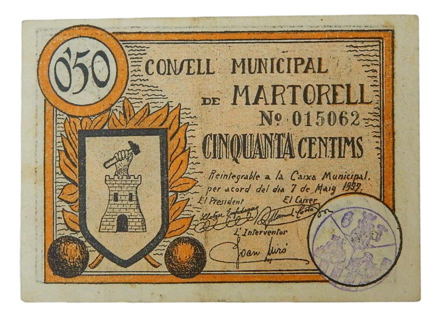 Consell Municipal de Martorell,0,50 ptes. 7 de maig 1937 - AT-1444 - MBC+