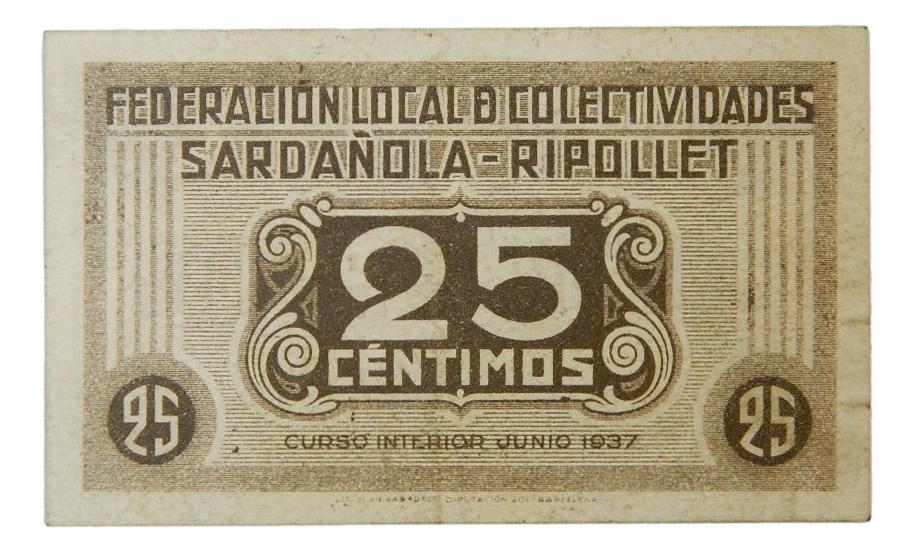 F.L.Colectividades Sardañola - Ripollet,CNT- 25 ctms.junio 1397 - T.A. 2635 - MBC+