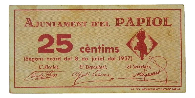 Ajuntament d´El Papiol,1 pta. 8 de juliol del 1937 - AT-1780 - EBC-