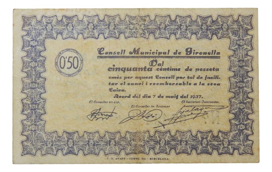 Consell Municipal de Gironella,0,50 ptas.7 de maig de 1937 - AT- 1129 - EBC