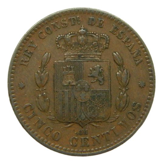 1877 - ALFONSO XII - 5 CENTIMOS - COBRE