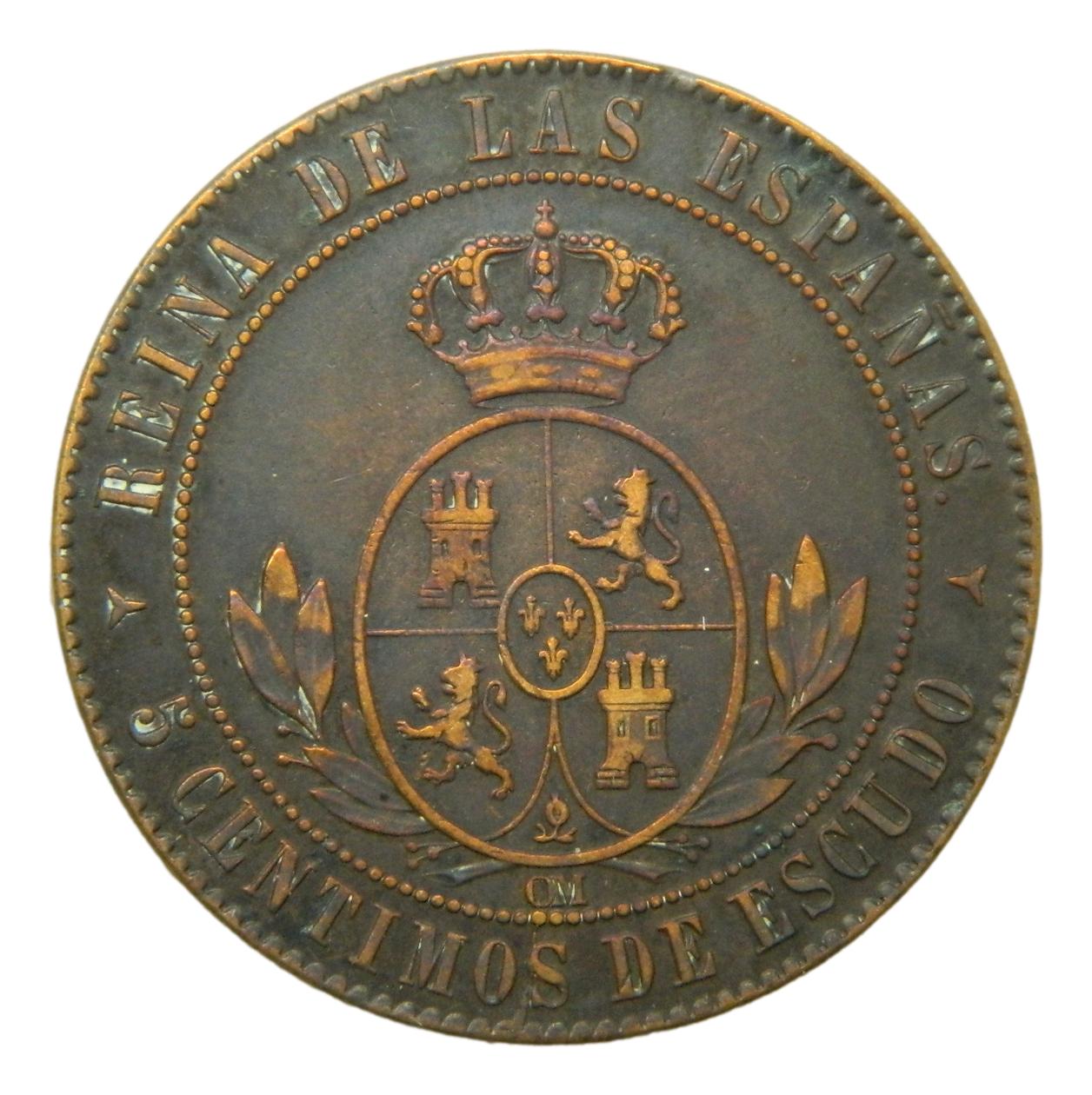 1866 OM - ISABEL II - 5 CENTIMOS DE ESCUDO - SEGOVIA