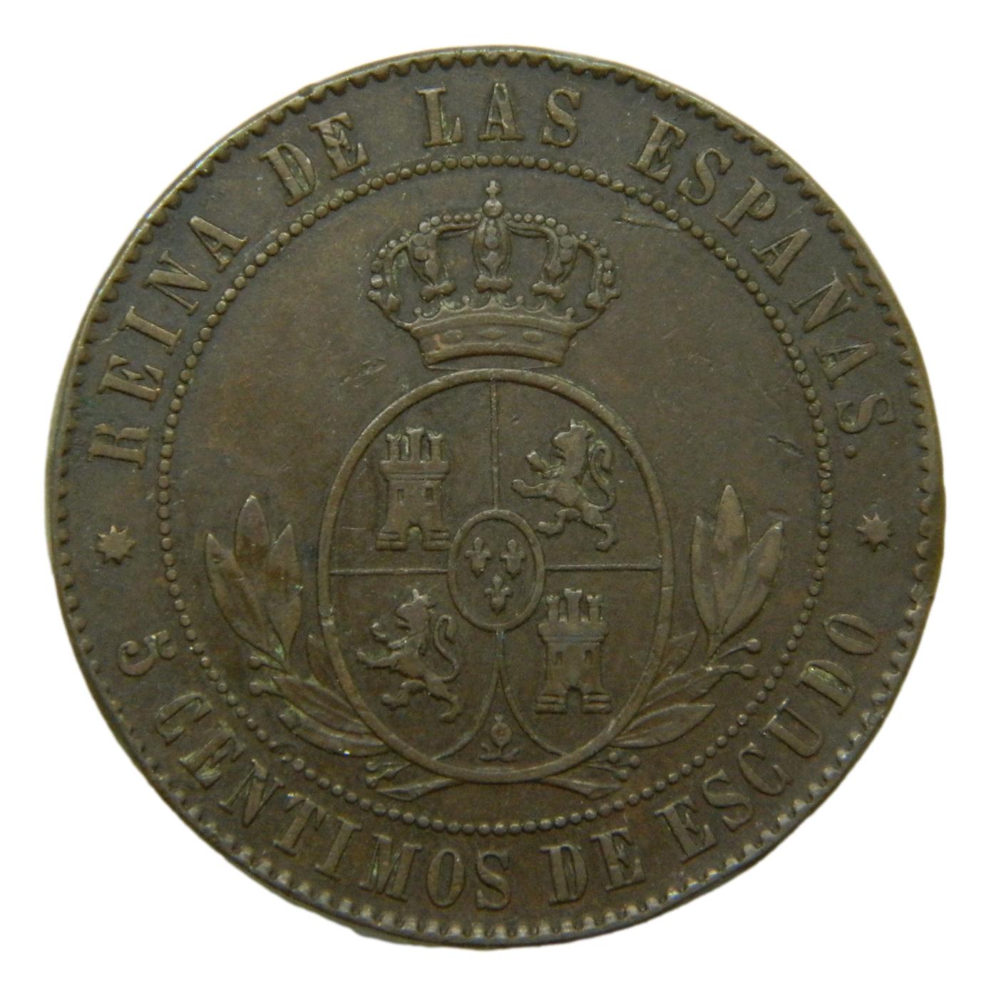 1866 - ISABEL II - 5 CENTIMOS DE ESCUDO - BARCELONA