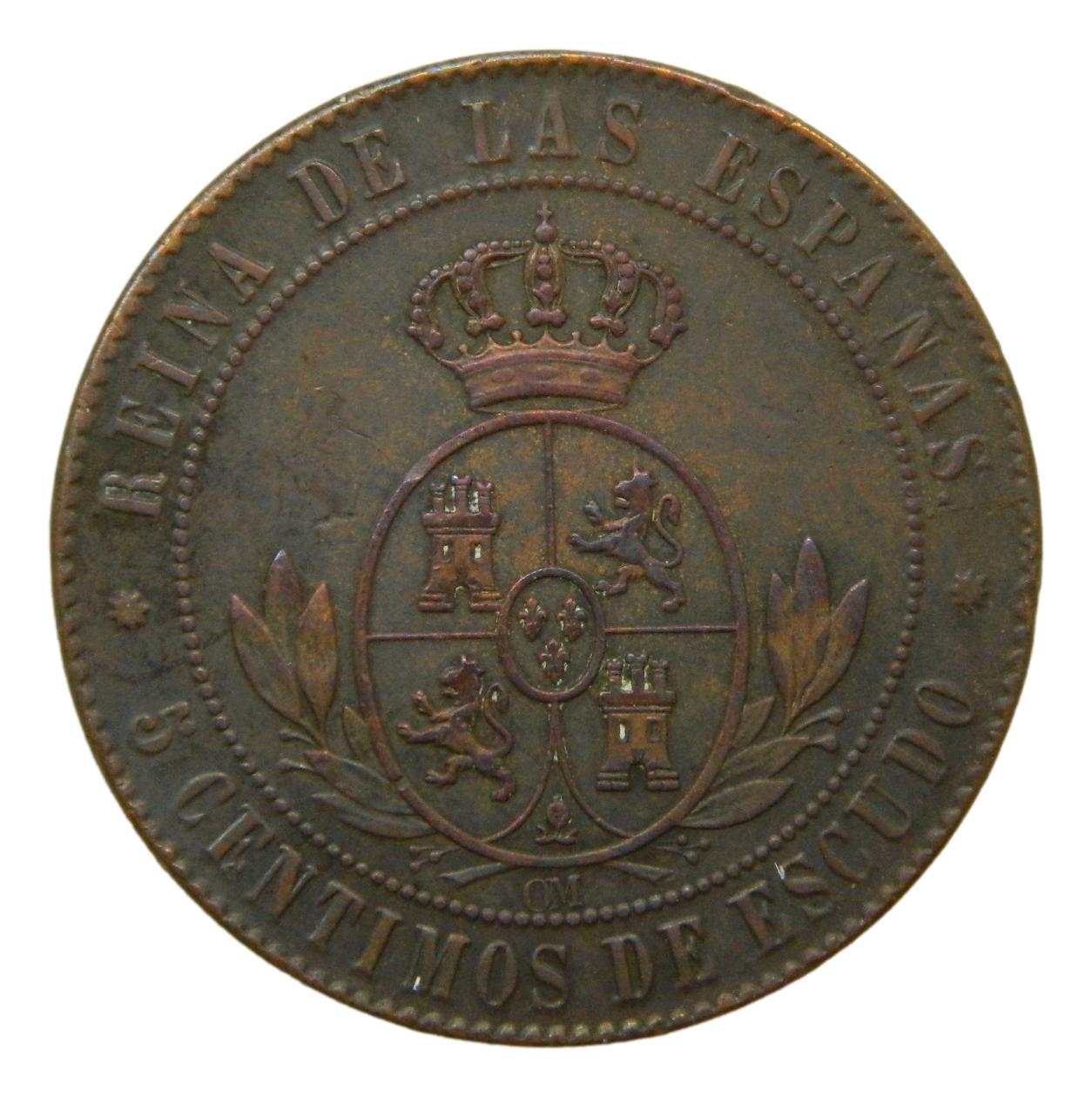 1867 - ISABEL II - 5 CENTIMOS DE ESCUDOS - BARCELONA