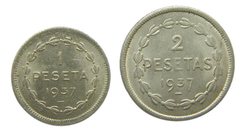 GOBIERNO DE EUZKADI - 1937 - SERIE 2 VALORES - 2 Y 1 PESETA