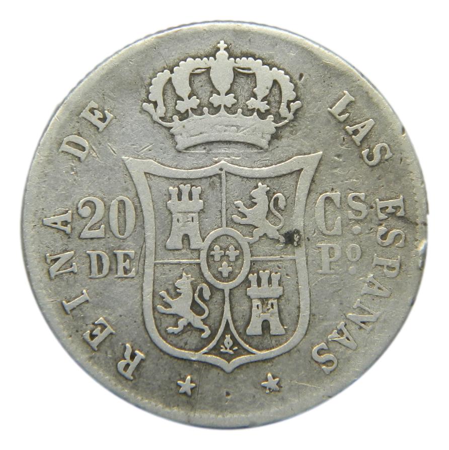 1866 - ISABEL II - 20 CENTAVOS DE PESO - MANILA