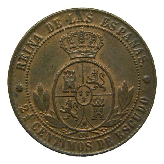 1868 - ISABEL II - 2 1/2 CENTIMO DE ESCUDO - BARCELONA