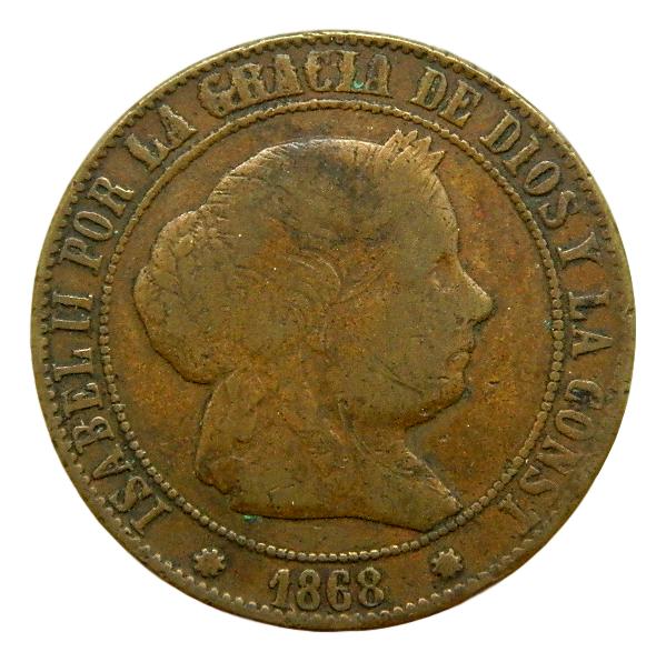 1868 - ISABEL II - 5 CENTIMOS ESCUDO - BARCELONA