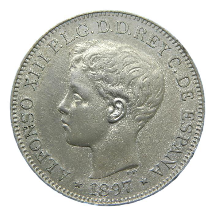 1897 - ALFONSO XIII - 1 PESO - ISLAS FILIPINAS - SGV - PLATA