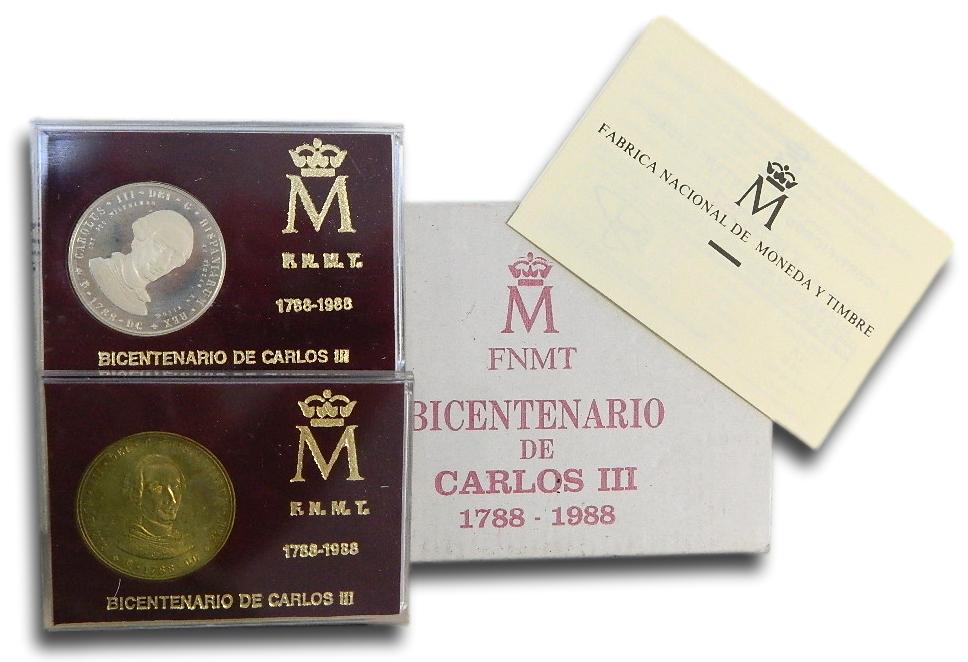 1988 - ESPAÑA - BICENTENARIO DE CARLOS III - 2 MEDALLAS