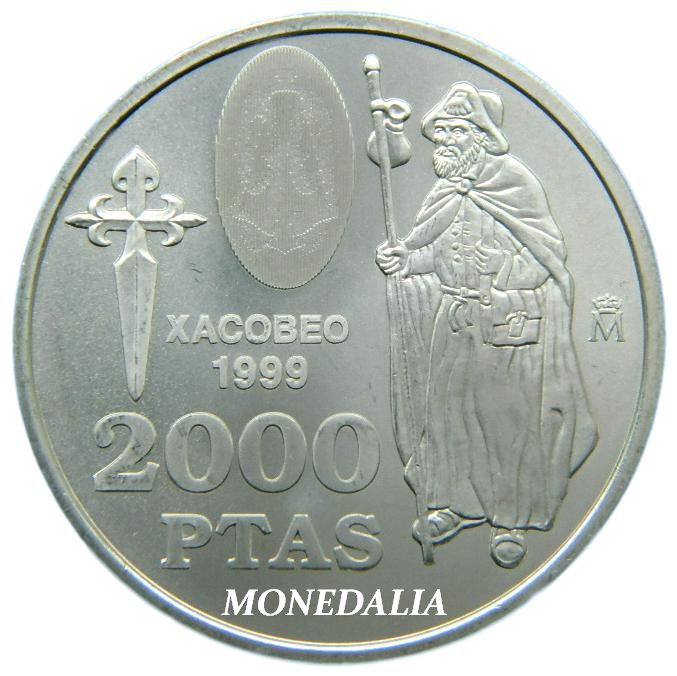 1999 - ESPAÑA - 2000 PESETAS - XACOBEO - PLATA - MANCHITAS