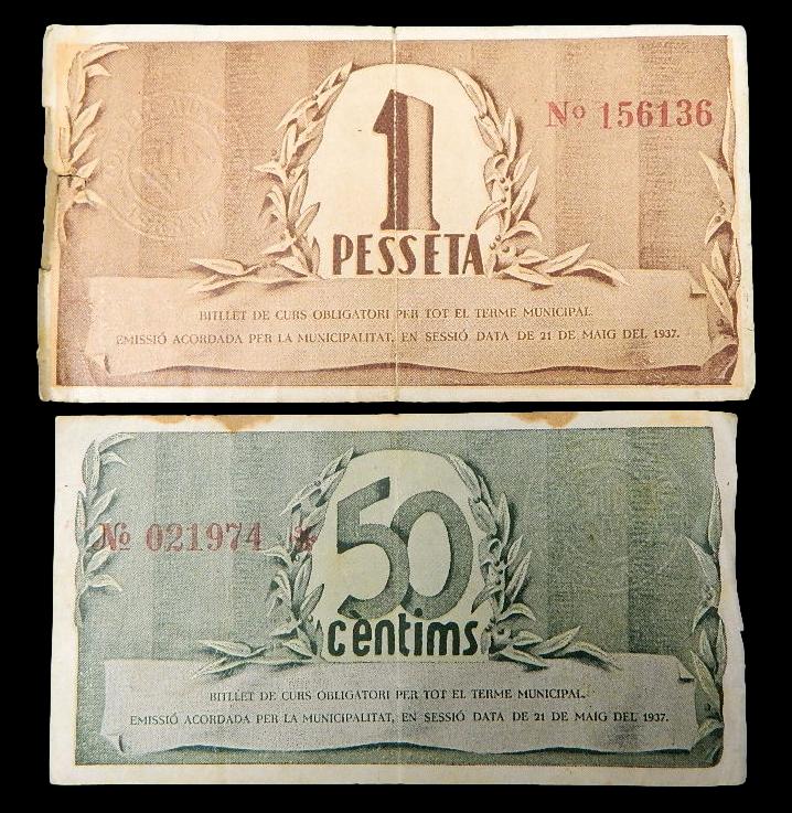 TERRASSA - PAREJA BILLETES - 1937 - 1 PESETA - 50 CENTIMOS