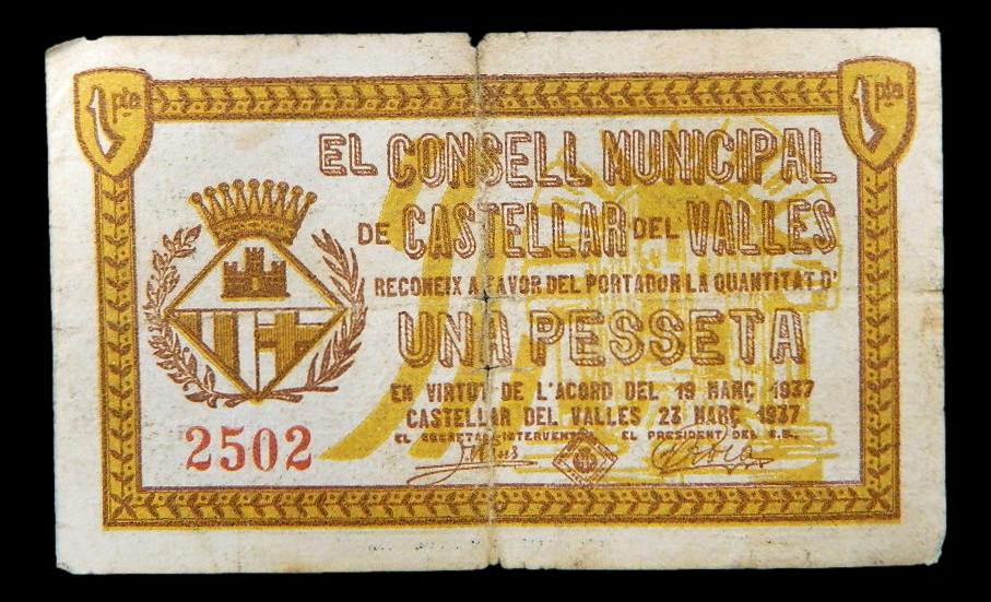 CASTELLAS DEL VALLES - 1 PESETA - 1937 - BILLETE
