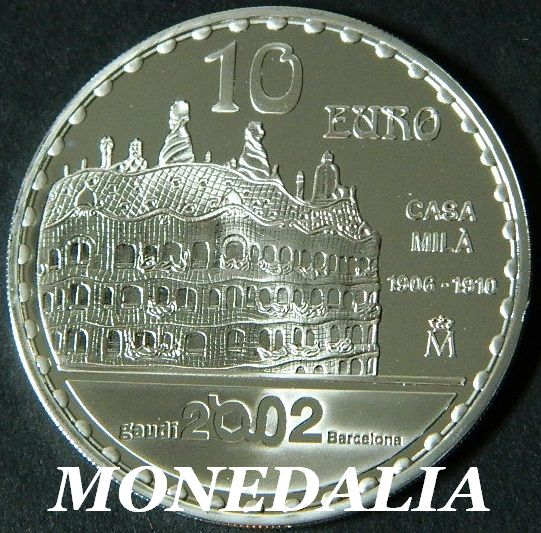 2002 - ESPAÑA - 10 EURO - CASA MILA - GAUDI - PLATA PROOF 