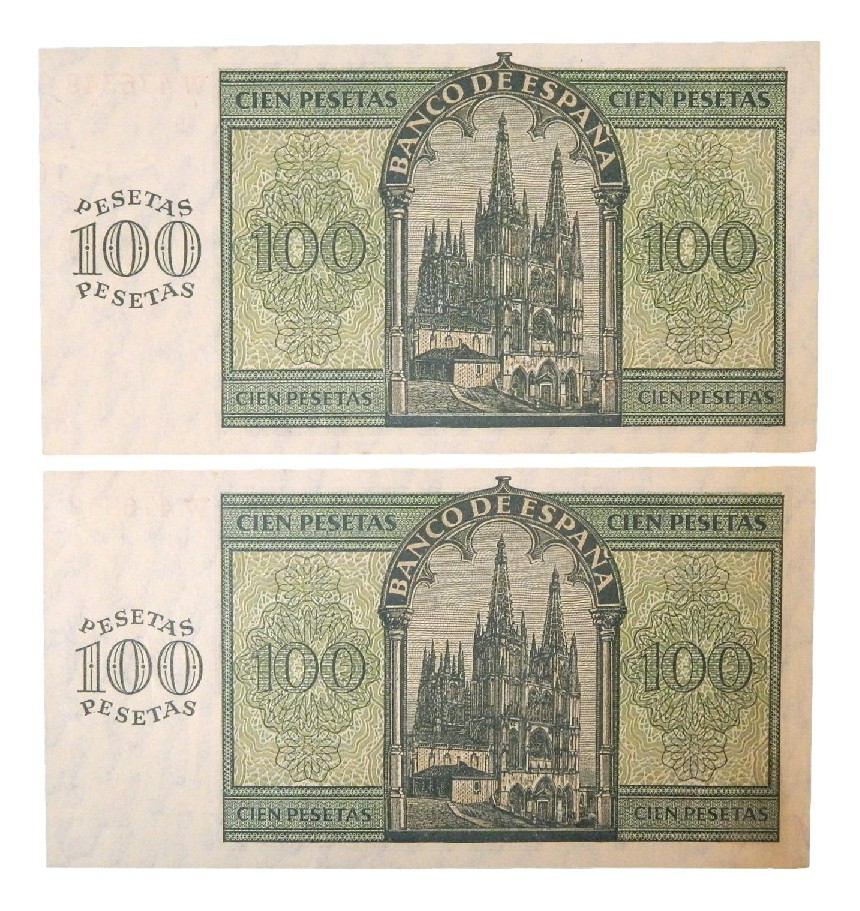 1936 - ESPAÑA - PAREJA BILLETES - 100 PESETAS - BURGOS - SC