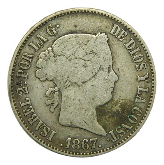 1867 - ISABEL II - 1 ESCUDO - MADRID - PLATA